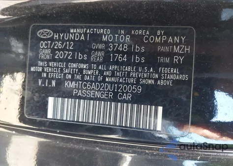 2013 Hyundai Veloster Base W/Gray z USA, uszkodzony, nr VIN KMHTC6AD2DU120059